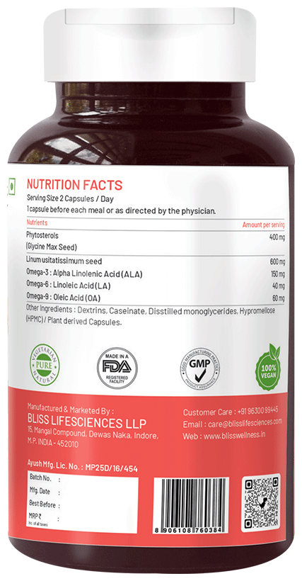 Bliss Welness Heart Health Phytosterols Omega 3 6 9 Veg Capsule Vegicap | Grocsy
