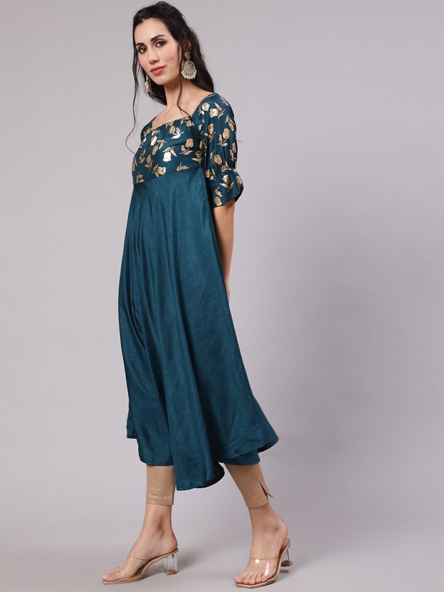 Aks Floral Printed Square Neck Anarkali Kurta | Grocsy