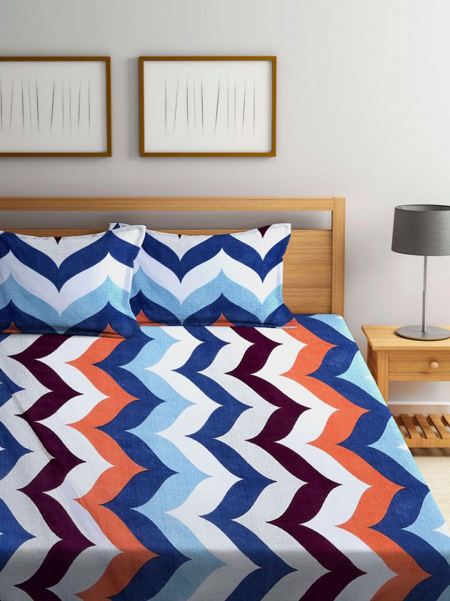 Arrabi Multicoloured Ethnic Motifs 300 TC Super King Bedsheet with 2 Pillow Covers | Grocsy