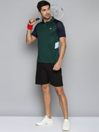 Alcis Men Green & Navy Blue Colourblocked Polo Collar Slim Fit Running T-shirt | Grocsy
