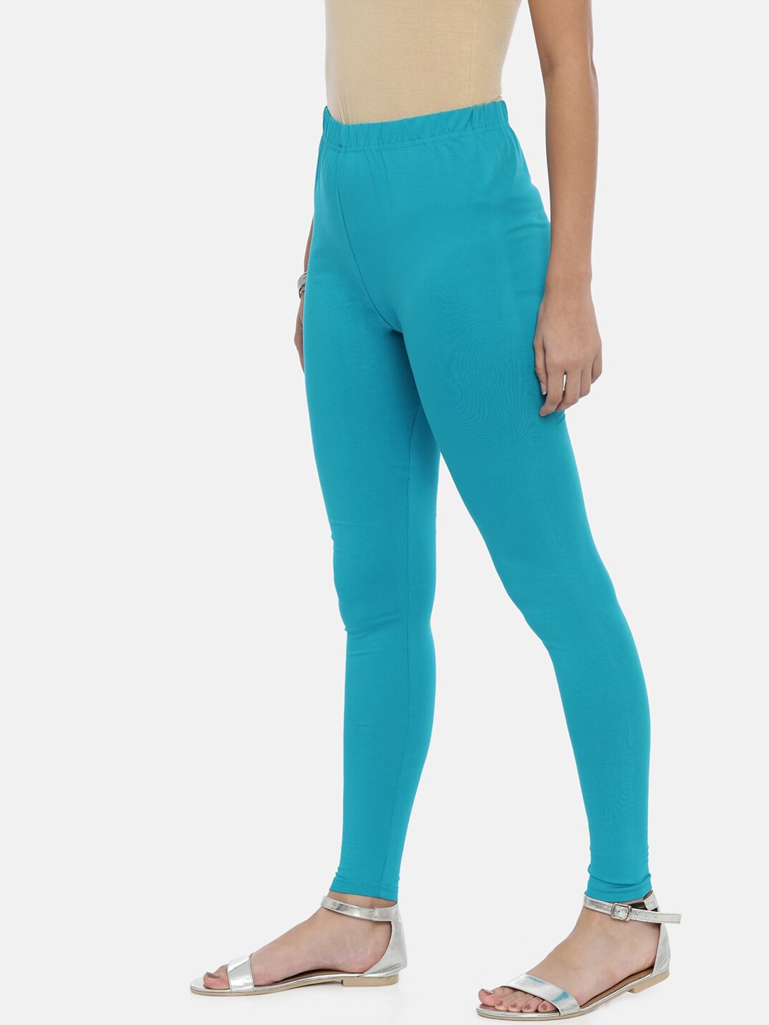 Souchii Turquoise Blue Solid Slim-Fit Ankle-Length Leggings | Grocsy