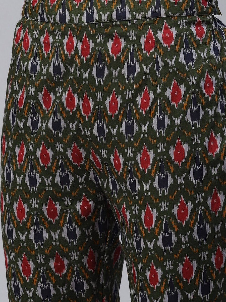 Aks Ethnic Motifs Printed Cold-Shoulder Sleeves Pure Cotton Kurta With Trousers | Grocsy