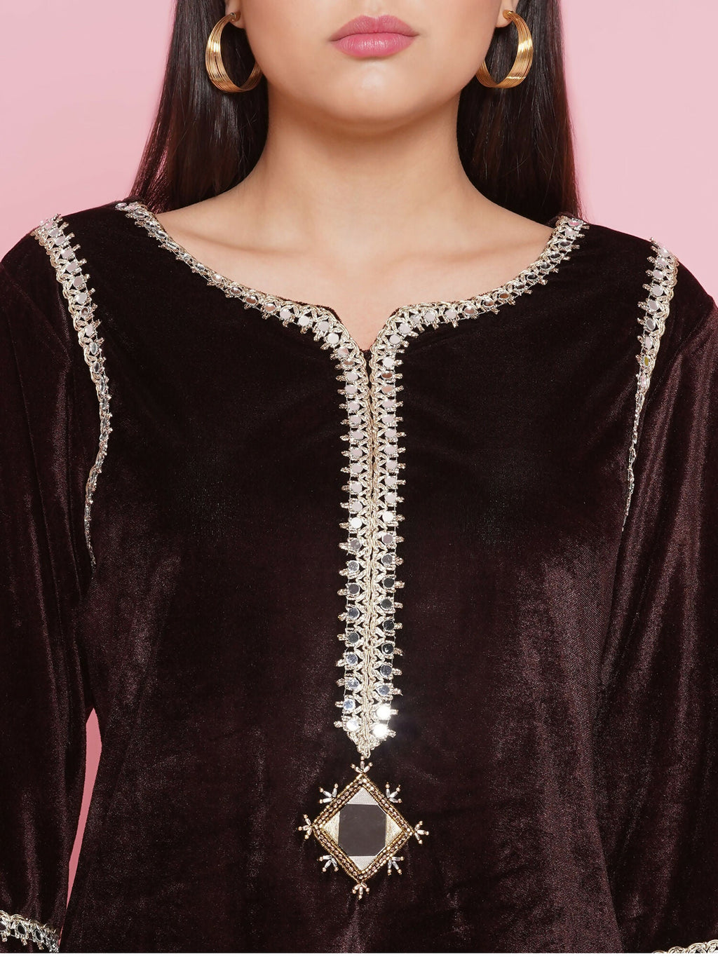Joban Fashion Brown Mirrior Work Velvet Coord Set | Grocsy