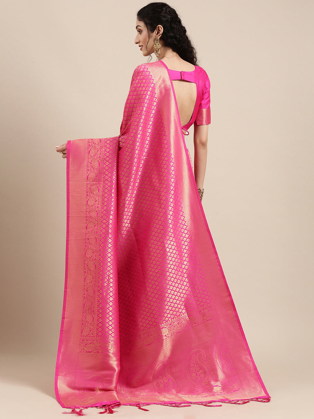 Saree Mall Pink Ethnic Motifs Zari Silk Blend Banarasi Saree For Women | Grocsy