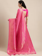 Saree Mall Pink Ethnic Motifs Zari Silk Blend Banarasi Saree For Women | Grocsy