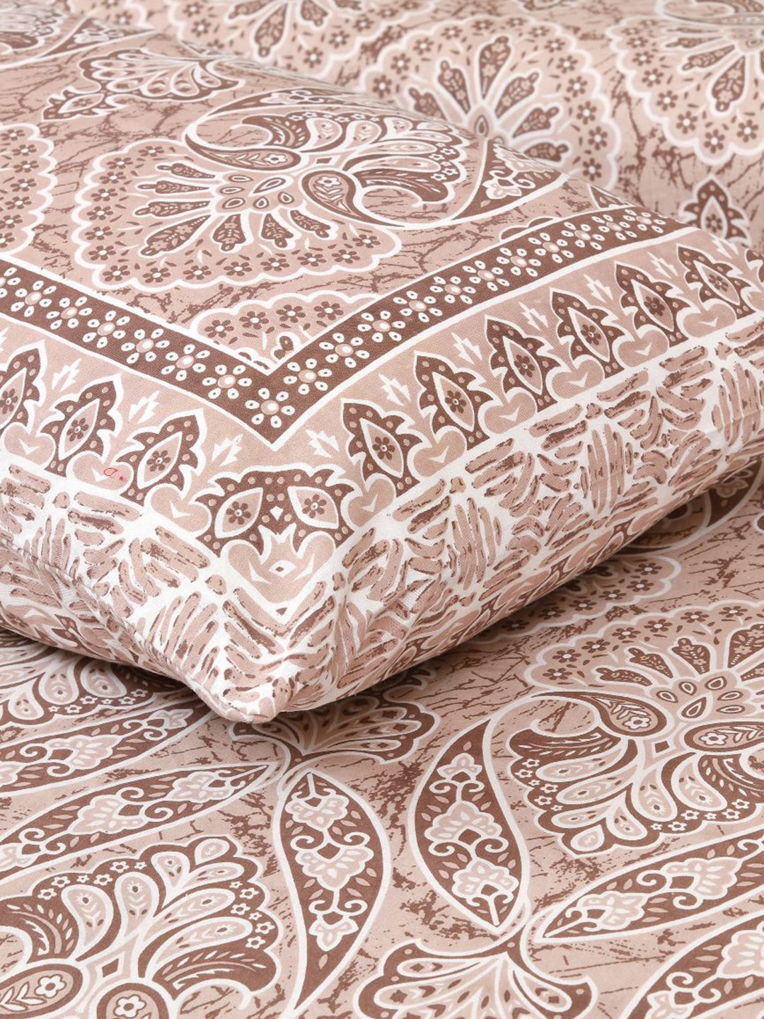 Lali Prints Brown & White Ethnic Motifs Cotton 180 TC King Bedsheet with 2 Pillow Covers | Grocsy