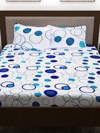 Story@home White & Blue Geometric 186 TC Cotton 1 Queen Bedsheet with 2 Pillow Covers | Grocsy