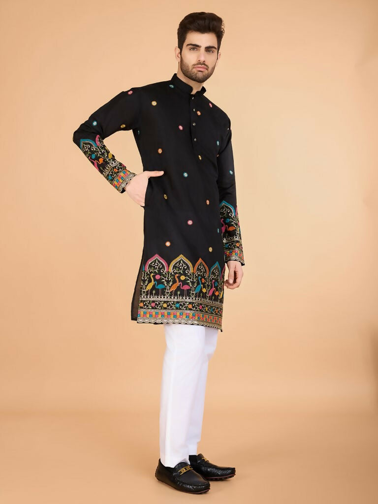 Vastranavya Black Exclusive Festival Wear Viscose Silk Thread & Sequence Embroidered Work Kurta | Grocsy