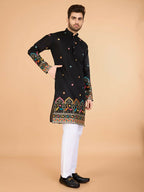 Vastranavya Black Exclusive Festival Wear Viscose Silk Thread & Sequence Embroidered Work Kurta | Grocsy