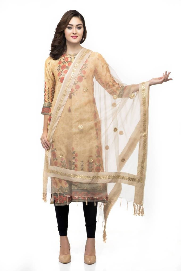 A R Silk Women's Orgenza Cotton Gota Work Golden Fancy Dupatta | Grocsy