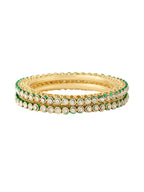 NVR Women Set of 2 Gold-Polished Green Kundan Studded Bangles
