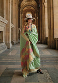 Envy Greensoft Handloom Sik Zari & Thread Work, Contrast Pallu Saree - Rajtex Kube Silk | Grocsy