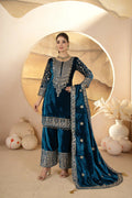 Joban Fashion Blue Velvet Sequence Embroidery Work Kurta Set | Grocsy