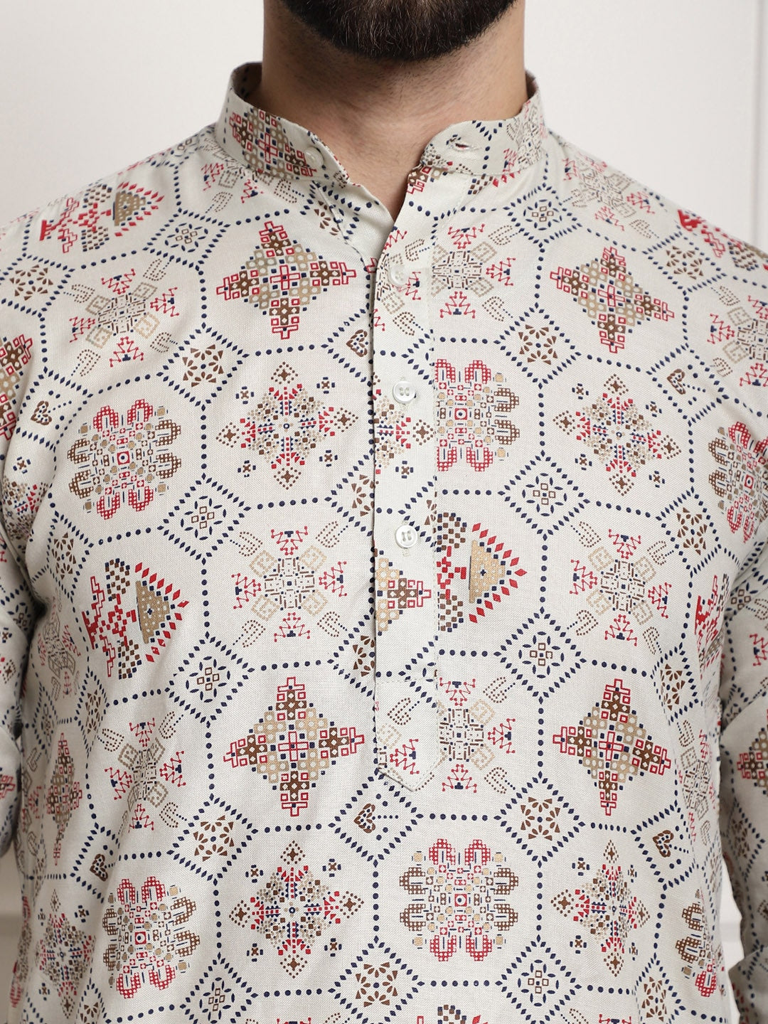 Sojanya Men Beige Printed Cotton Linen Kurta with Churidar | Grocsy