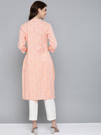 HERE&NOW Women Peach-Coloured & White Bandhani Print Straight Kurta | Grocsy