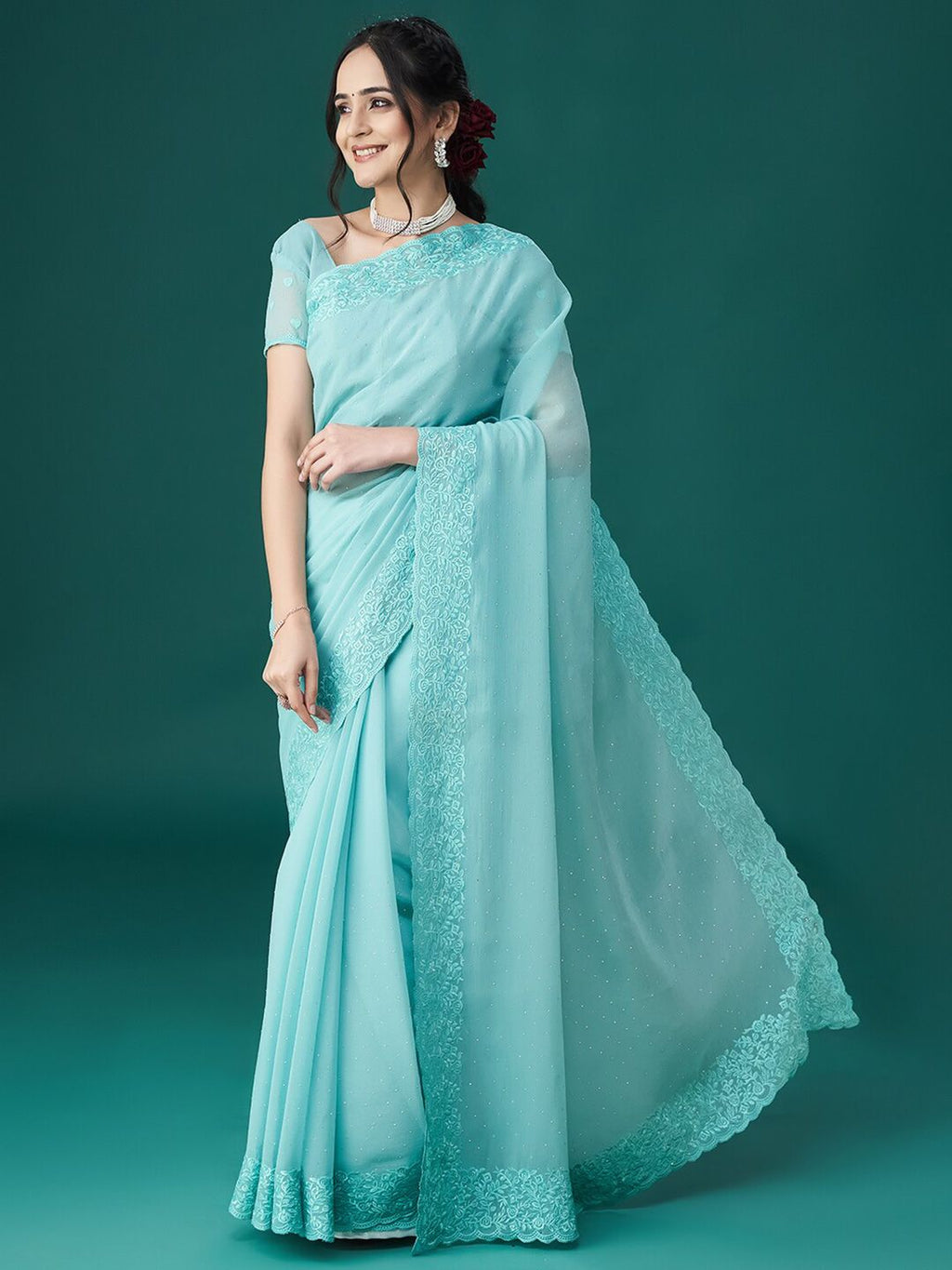 kasee Ethnic Motifs Embroidered Embellished Saree | Grocsy