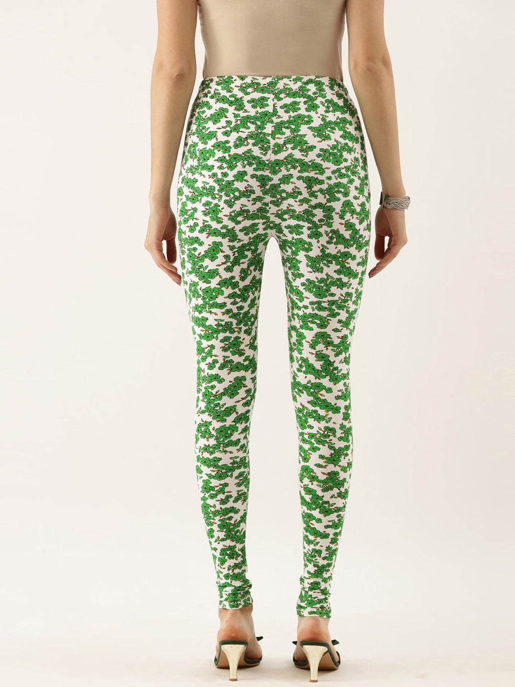 Souchii White & Green Printed Ankle-Length Leggings | Grocsy