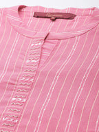 Sangria Women Pink & White Striped Sequin Detail Kurta | Grocsy