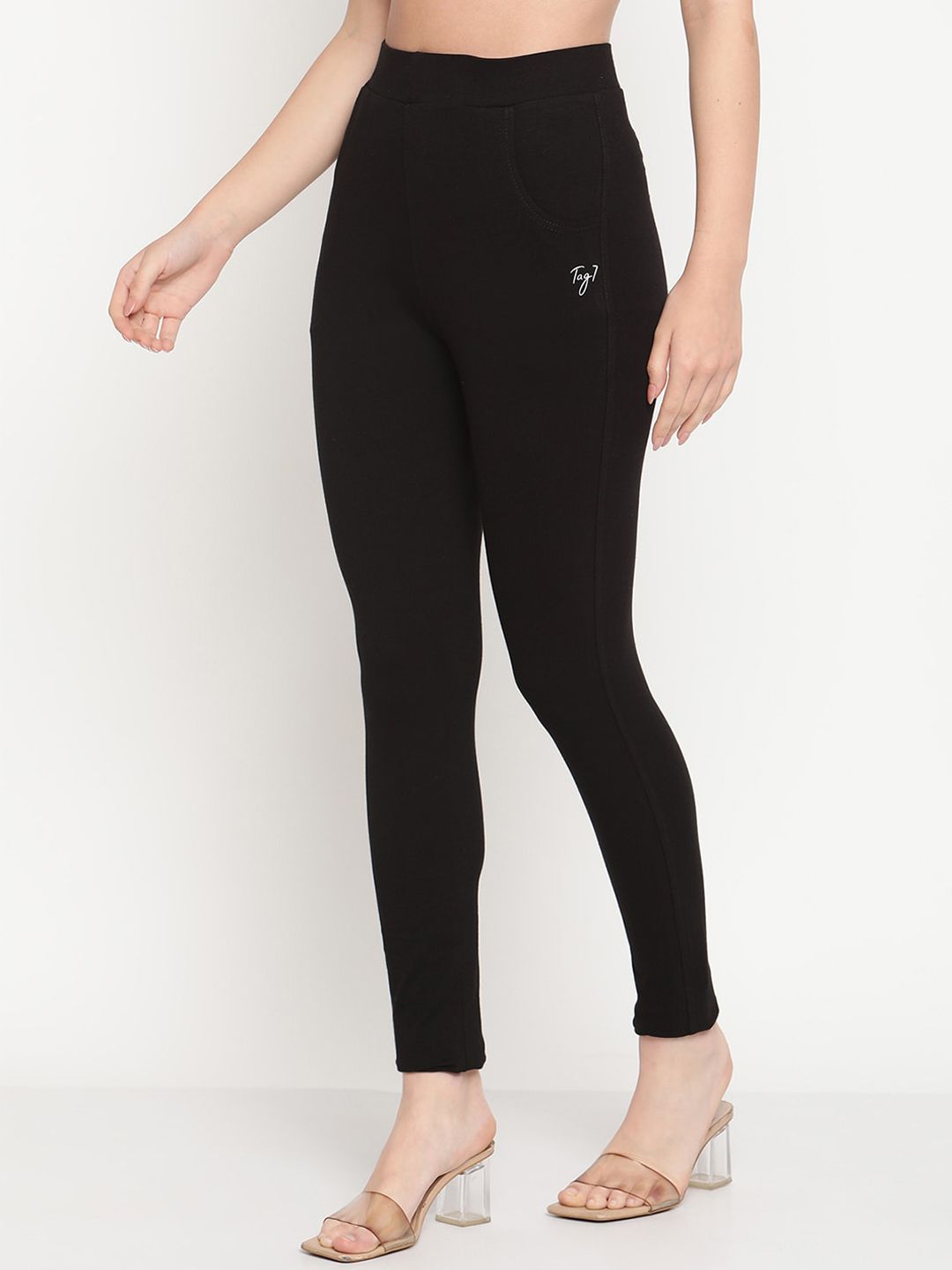 TAG 7 Women Black Solid Ankle-Length Leggings | Grocsy
