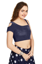 Aastha Fashion Women's Women's Navy Blue Velvet Solid Readymade Blouse | Grocsy