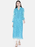 ADA Women Blue Embroidered Lucknow Chikankari Straight Kurta With Slip | Grocsy