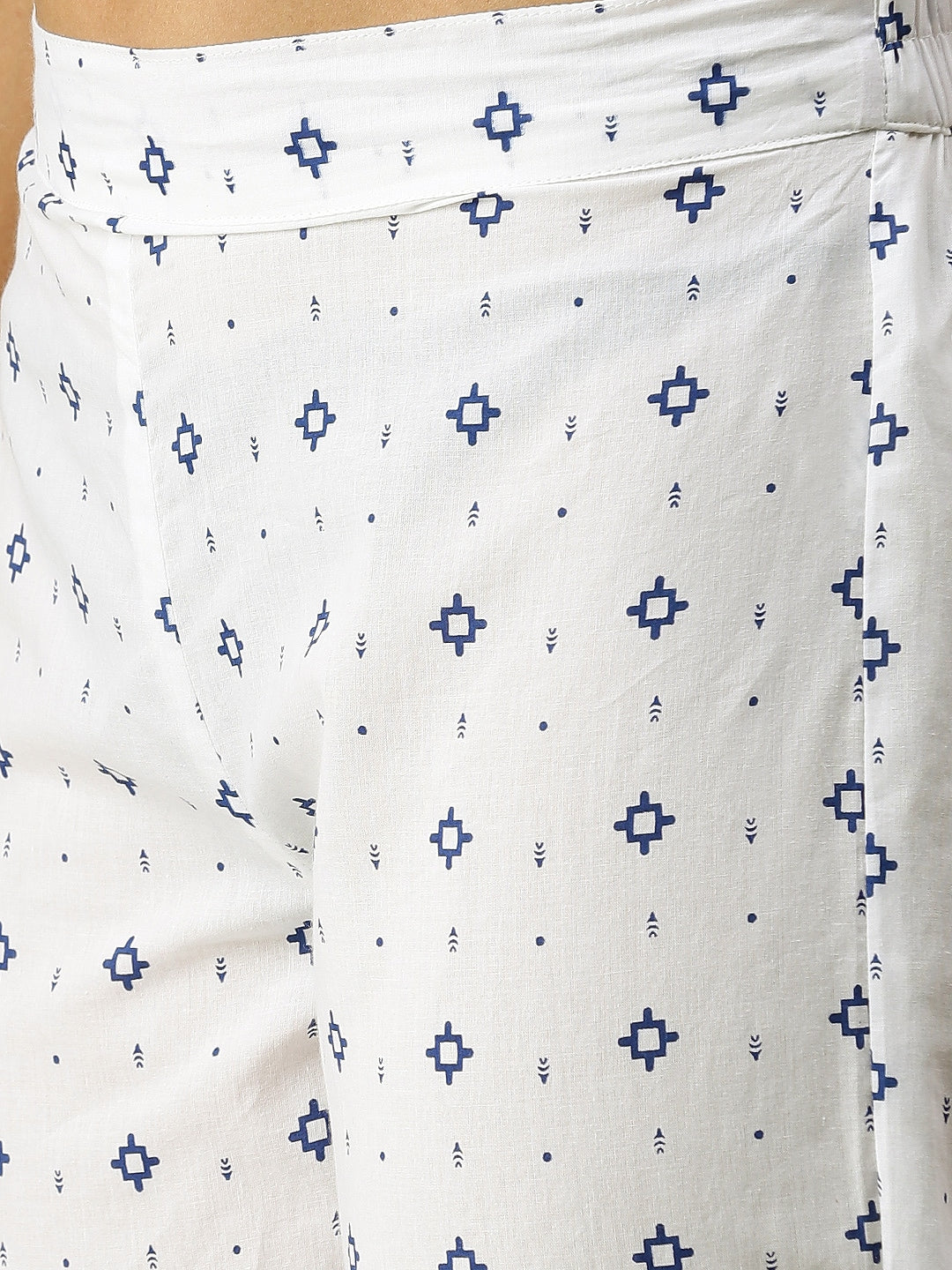 Sangria Women White Ethnic Motifs Printed Panelled Pure Cotton Kurta with Trousers | Grocsy