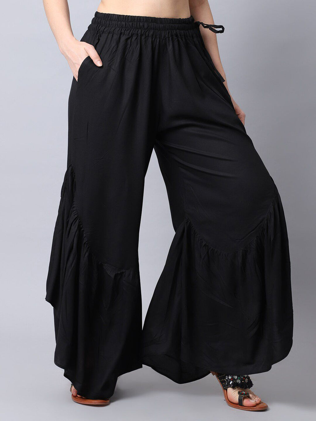 TAG 7 Women Black Flared Ethnic Palazzos | Grocsy