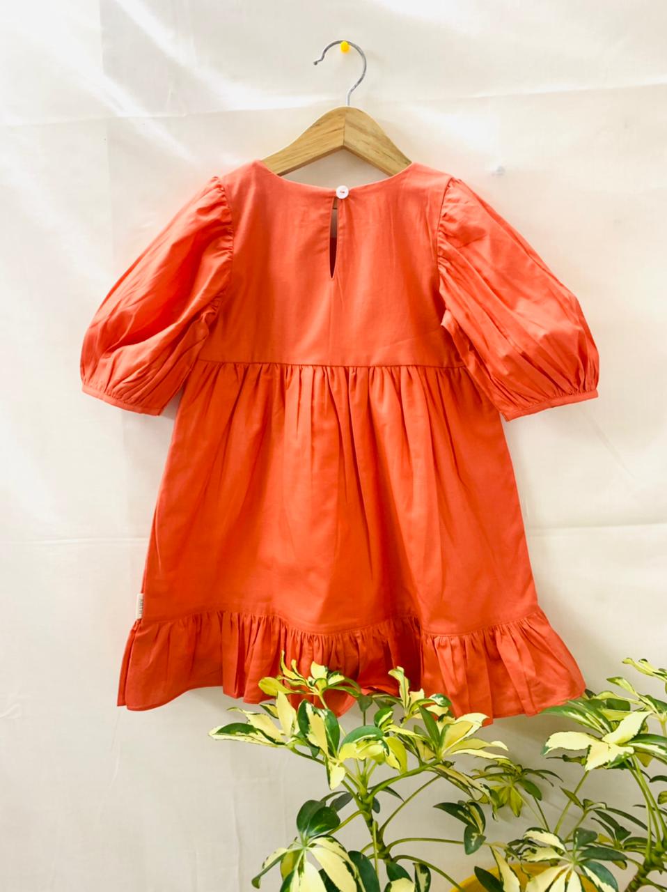 ArthLife Orange Butterfly Embroidered Dress | Grocsy