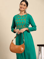Sangria Women Green Floral Embroidered Mirror Work Kurta | Grocsy