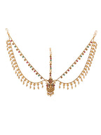 Yellow Chimes Gold-Polished Red & Green Stone-Studded Layered Bridal Traditional Mathapatti | Grocsy
