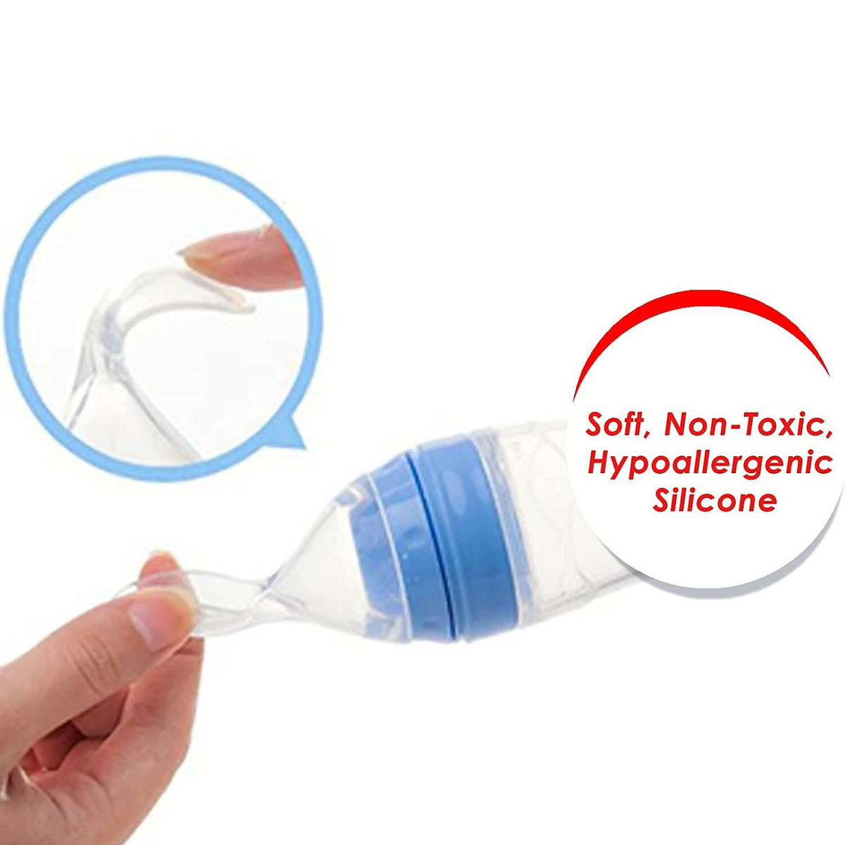 Safe-O-Kid Easy Squeezy Silicone Food Feeder Spoon (Soft Tip) Bottle- Blue- 90mL | Grocsy