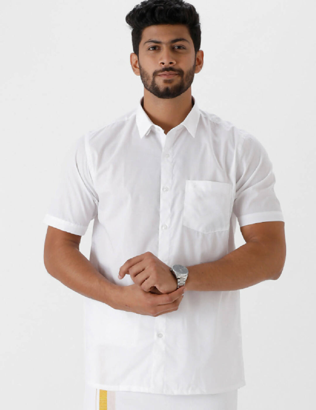 Ramraj Cotton Mens Half Sleeve Luxury Cotton White Shirt | Grocsy