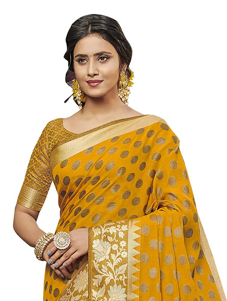 Pisara Women's Mustard Chanderi Cotton Silk Saree With Blouse Piece | Grocsy