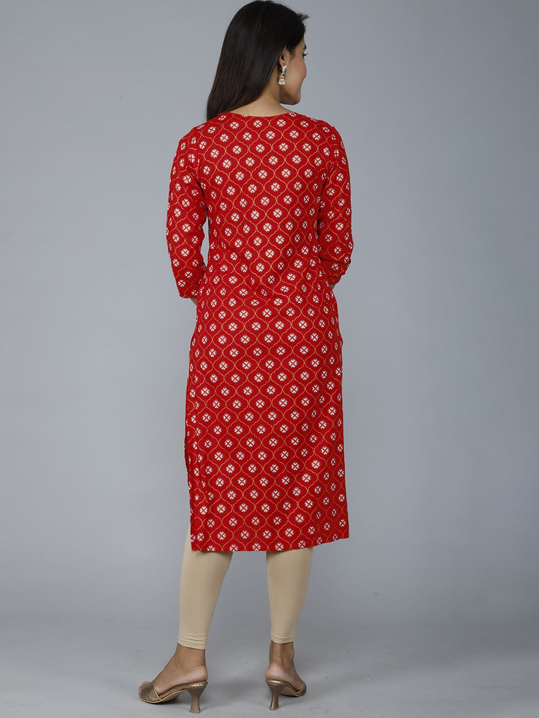 HERE&NOW Women Red Ethnic Motifs Printed Mirror Work Kurta | Grocsy