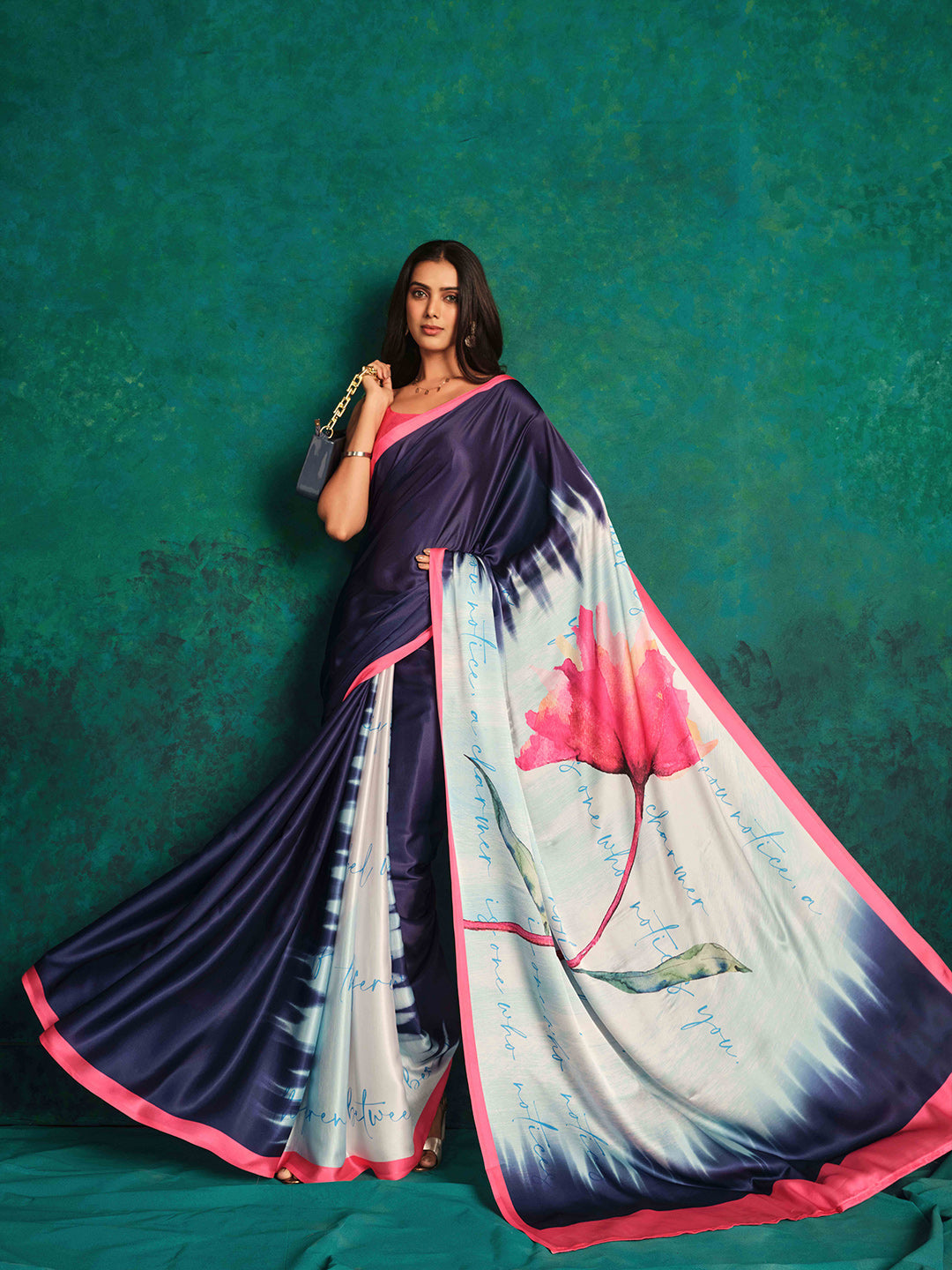 Sangria Printed Satin Saree | Grocsy