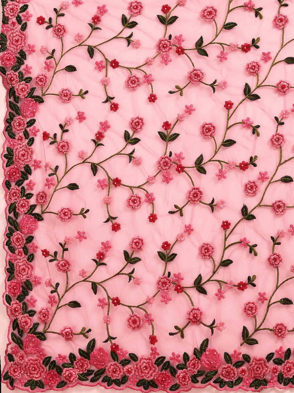 Tikhi Imli Pink & Green Beads and Stones Net Heavy Work Saree | Grocsy