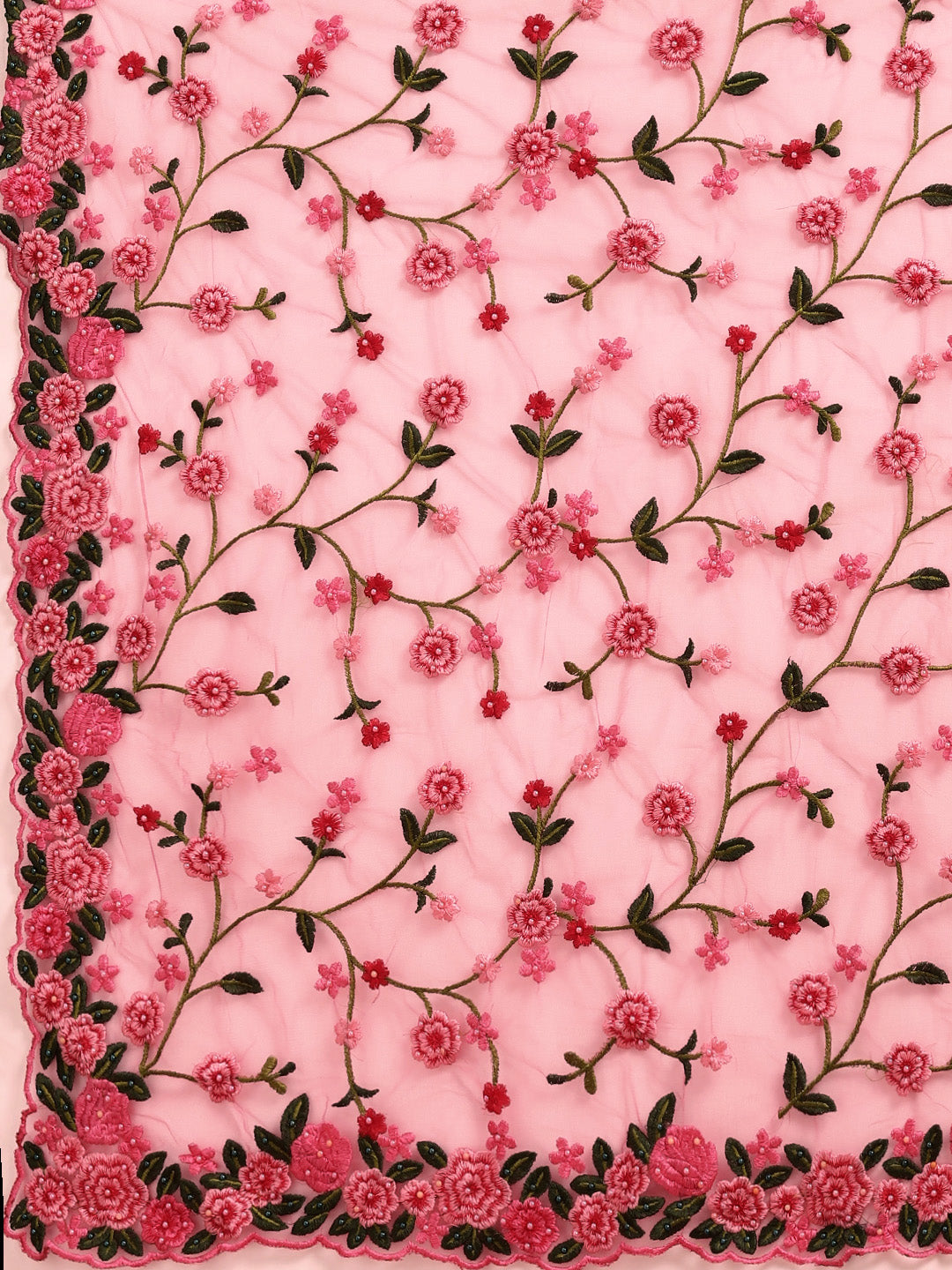 Tikhi Imli Pink & Green Beads and Stones Net Heavy Work Saree | Grocsy