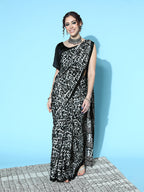 Saree Mall Black & White Printed Saree | Grocsy