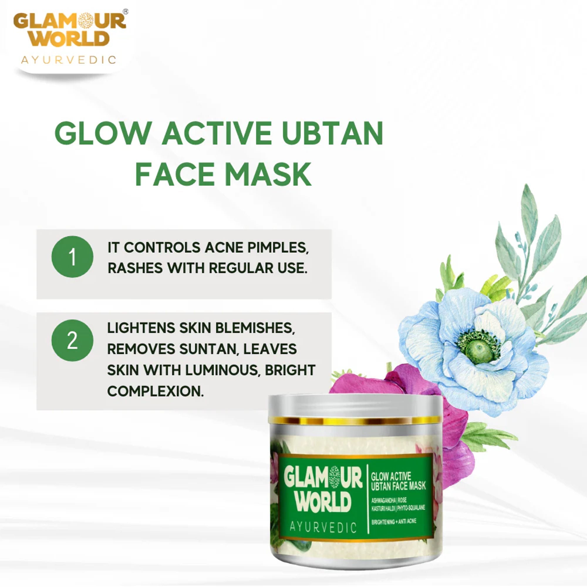 GLAMOUR WORLD AYURVEDIC Glow Active Ubtan Face Mask | Grocsy