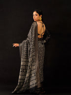 Tikhi Imli Black & Gold Geometric Printed Ready To Wear Saree | Grocsy