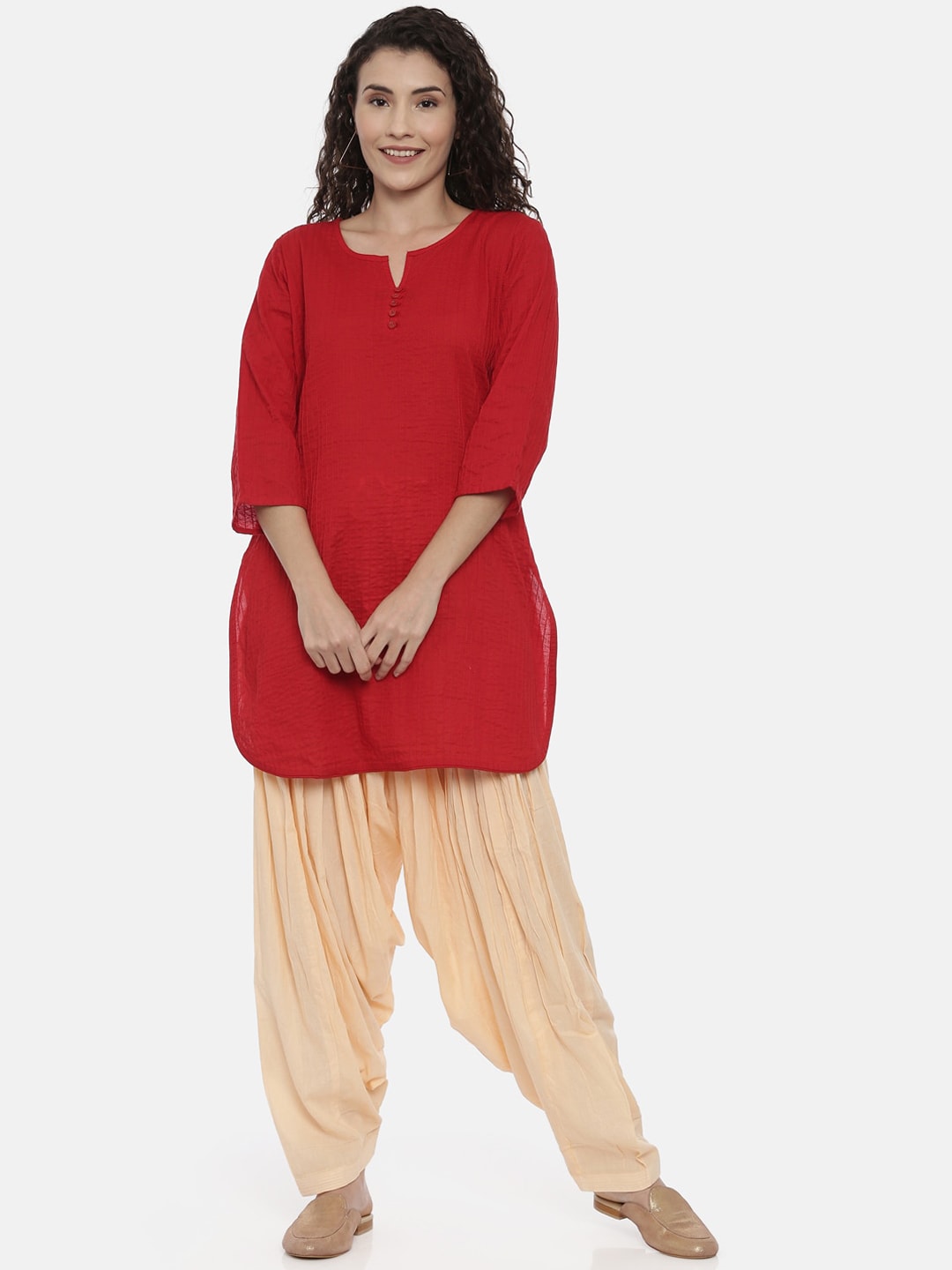 Souchii Beige Solid Regular-Fit High-Rise Patiala | Grocsy