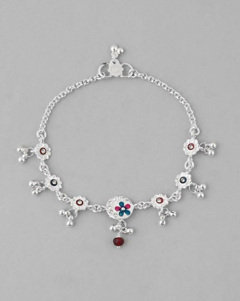 VOJ Set of 2 Stone Studded Circular Shaped Traditional Anklet | Grocsy
