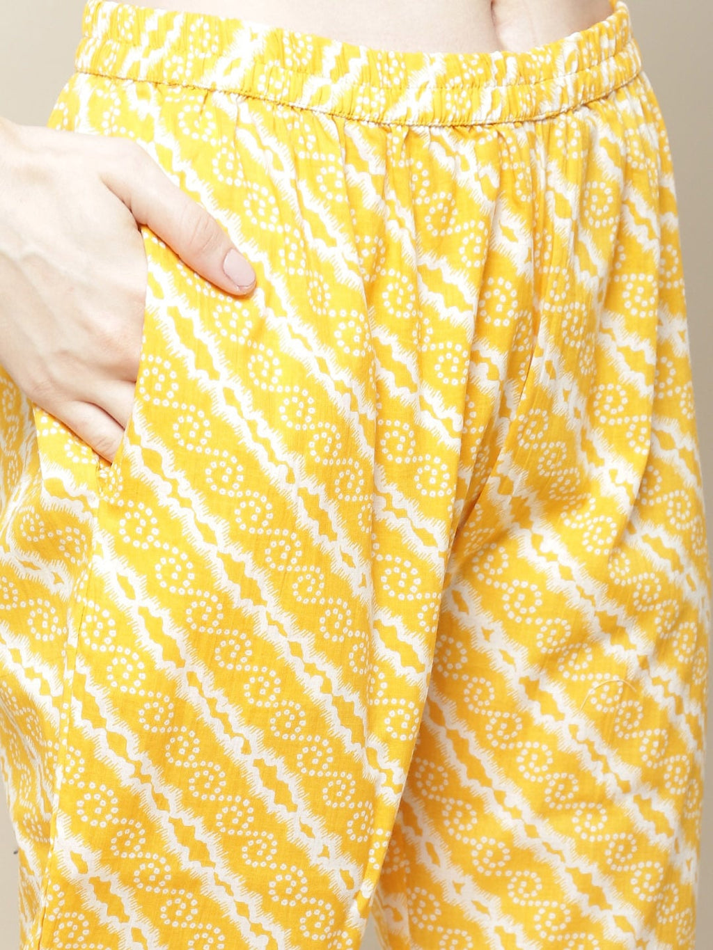 Sangria Women Yellow Printed Thread Work Pure Cotton Kurta with Trousers | Grocsy