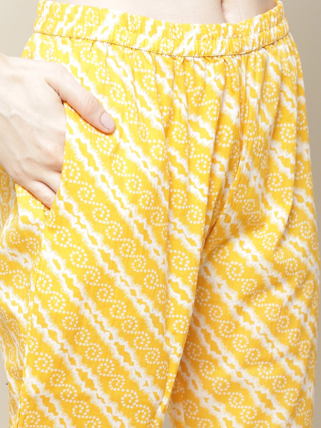 Sangria Women Yellow Printed Thread Work Pure Cotton Kurta with Trousers | Grocsy