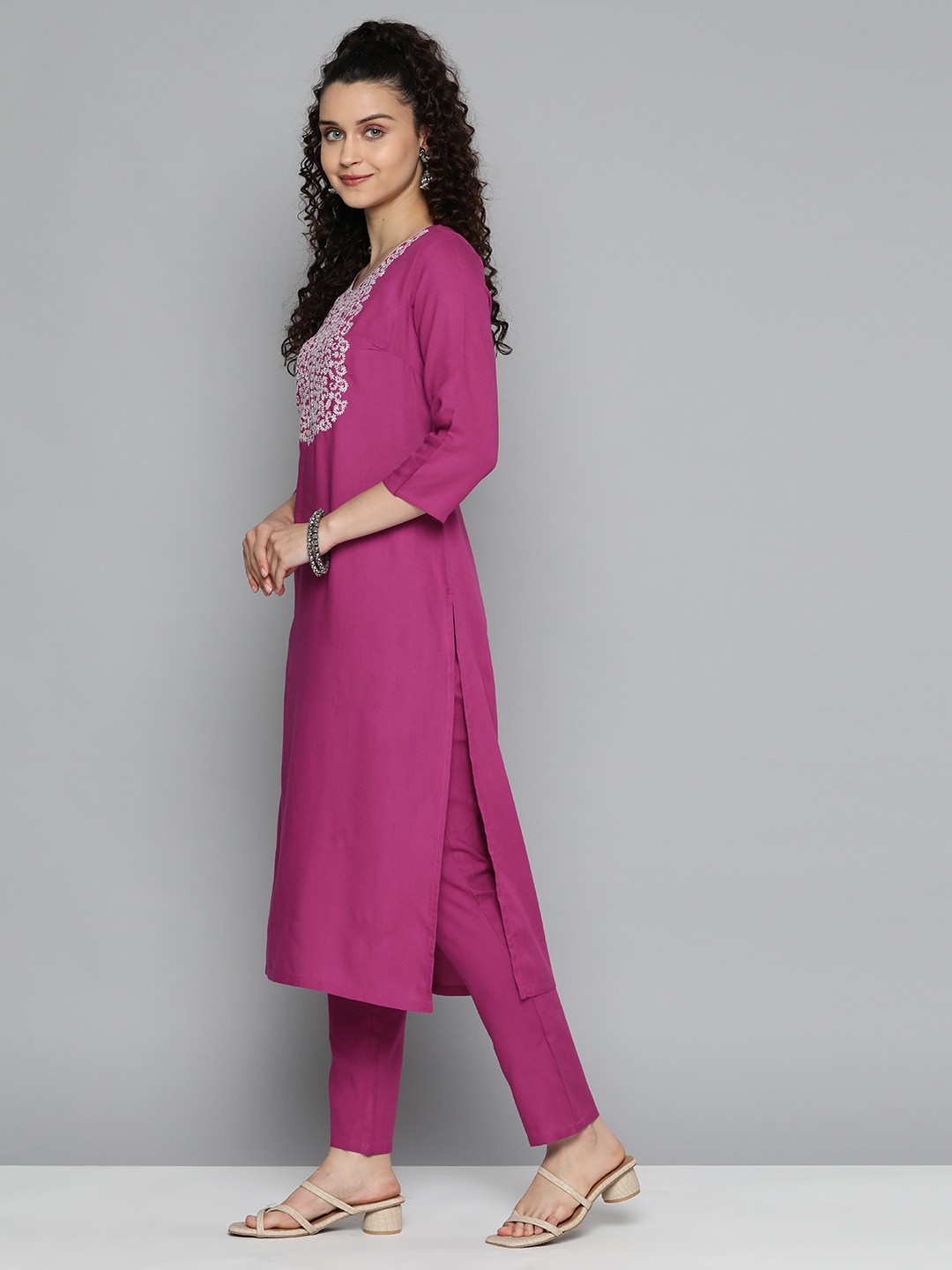 HERE&NOW Ethnic Motifs Embroidered Kurta with Trousers & Dupatta | Grocsy