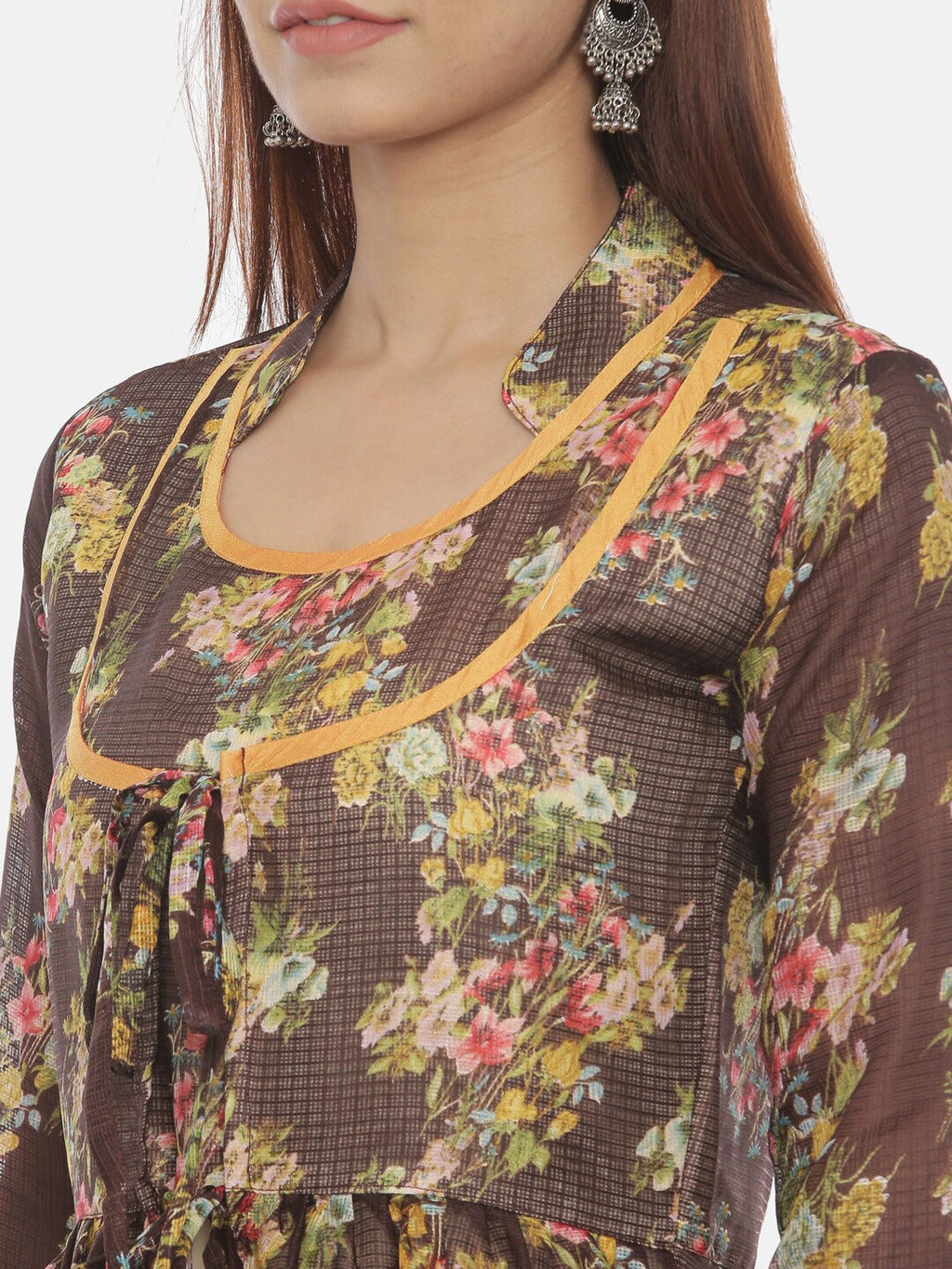Souchii Women Brown Printed Maxi Dress | Grocsy