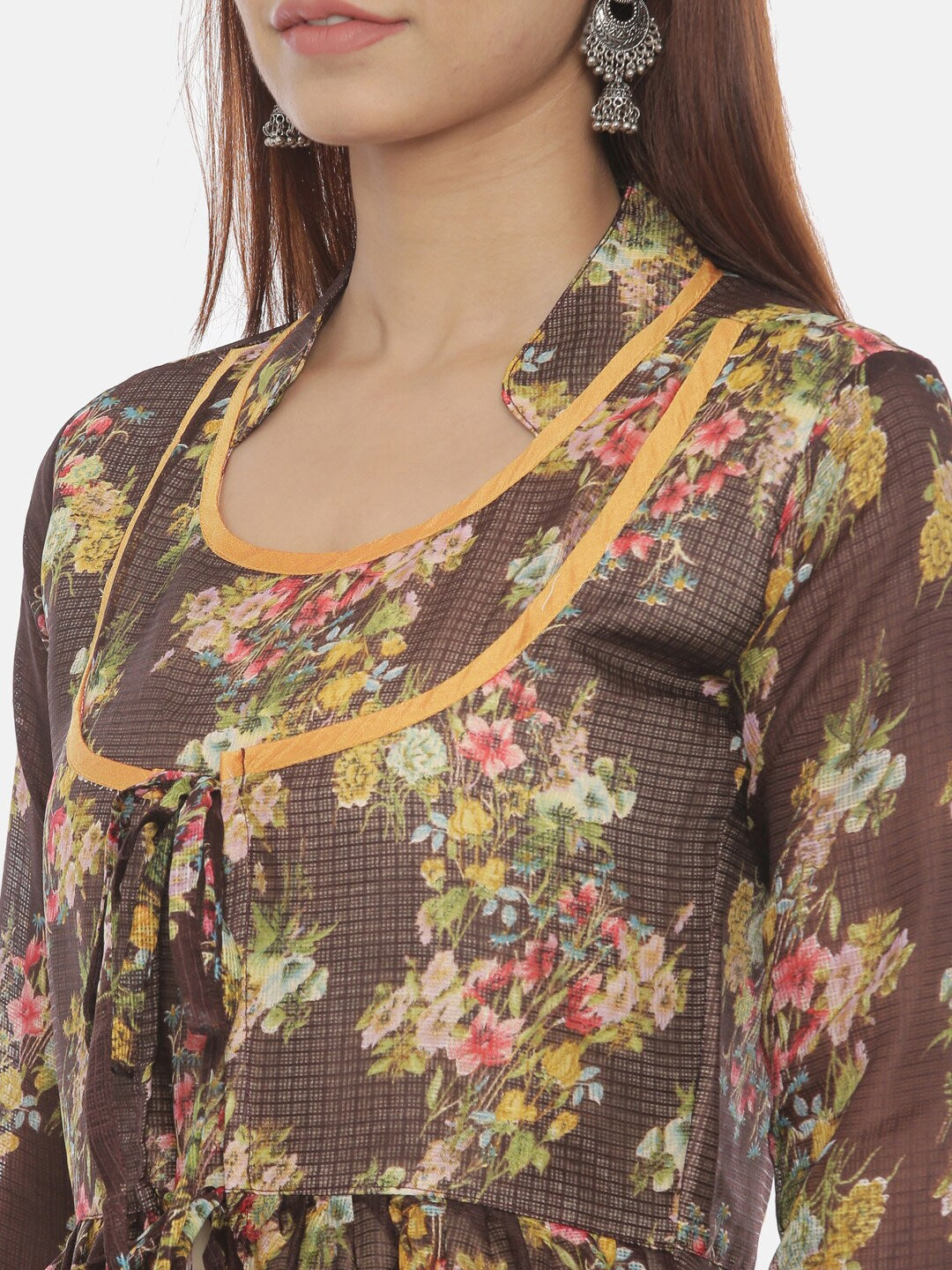 Souchii Women Brown Printed Maxi Dress | Grocsy