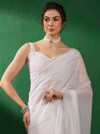 Sangria Embellished Beads & Stones Pure Georgette Saree | Grocsy