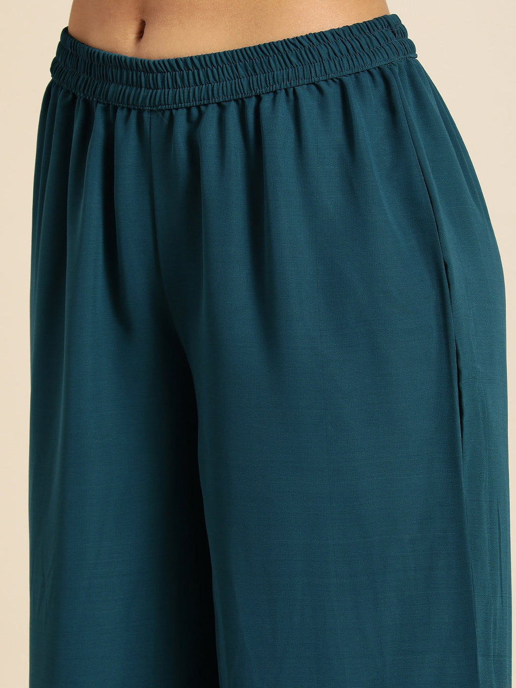 Sangria Women Teal Blue Ethnic Motifs Chikankari Kurta with Palazzos | Grocsy
