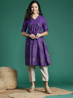 Sangria Ethnic Motifs Print Gotta Patti Pure Cotton Anarkali Kurta | Grocsy